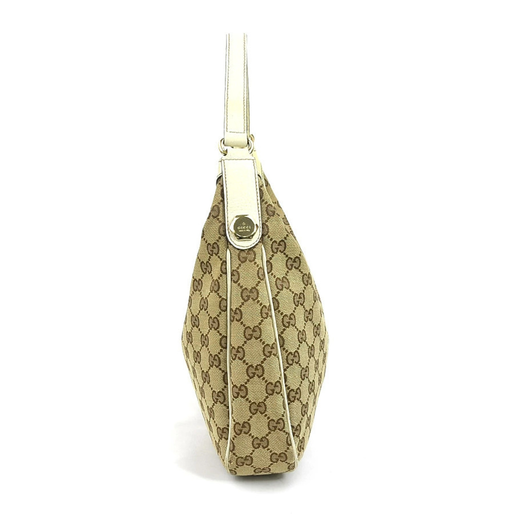 Gucci GG Bag Canvas White Off Shoulder Leather Beige White Tan